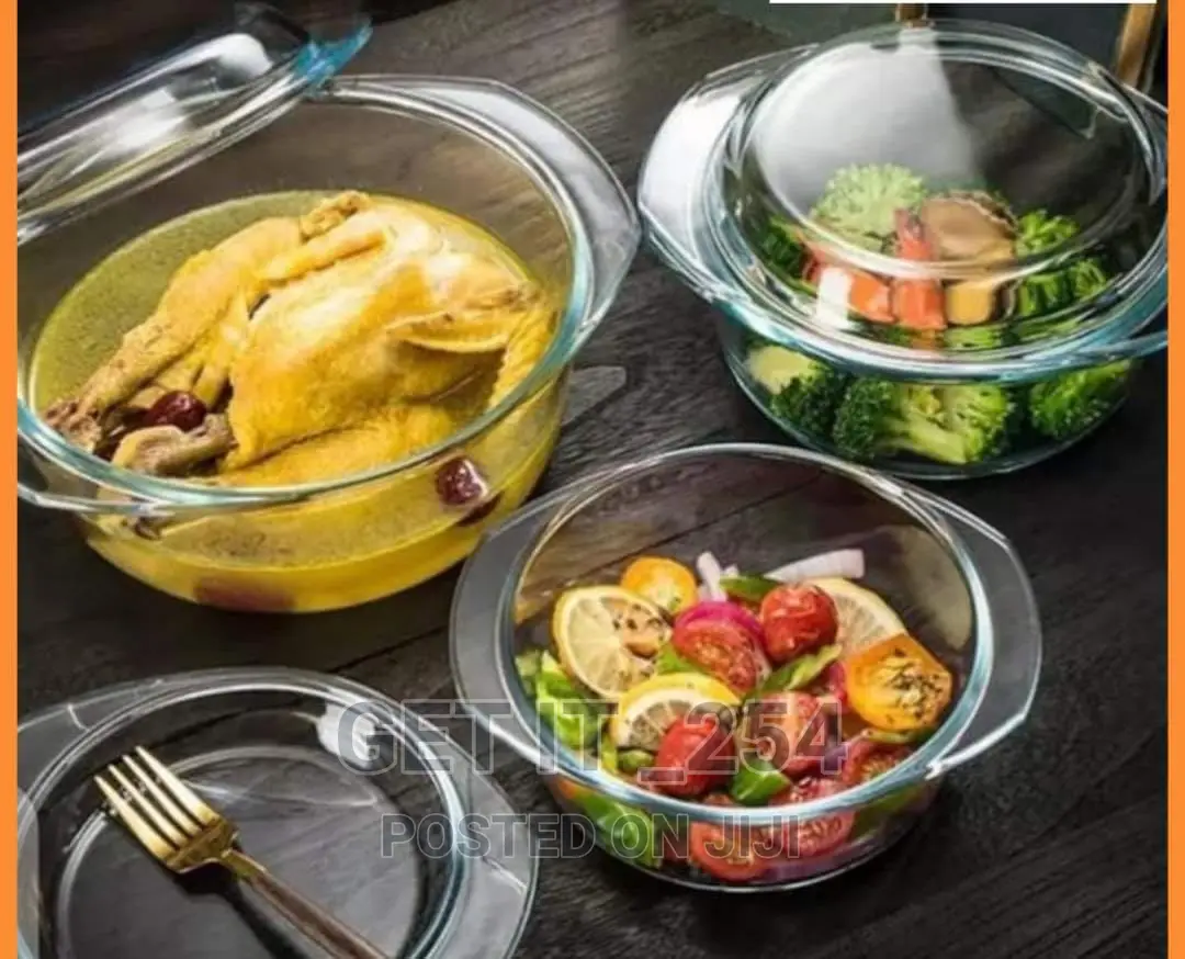 3 PCS Round Casserole Set With Glass Lid (700/1000/1500ml)