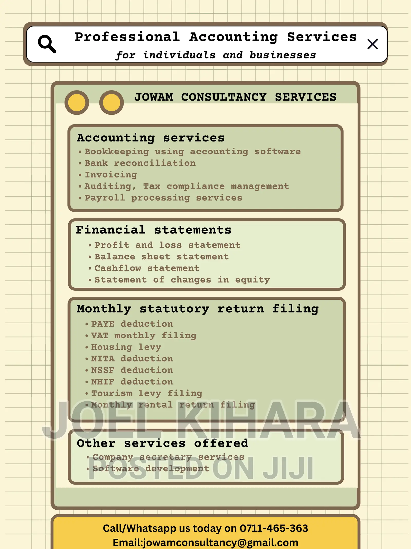 Book Keeping, Accounting, Taxation and Audit Services
