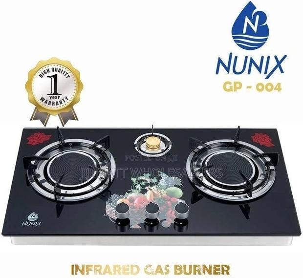 Nunix 3 Burner Low Gas Consumption Glass Top Table Infrared