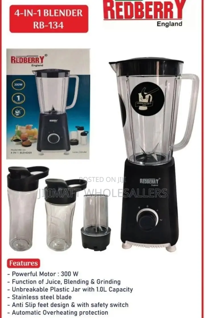 Redberry RB134 - 4 in 1 Blender - 300W - Black.