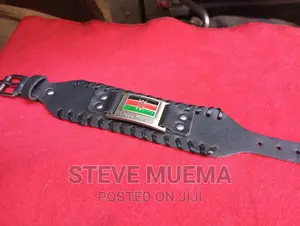 Kenyan Flag Leather Bracelet.