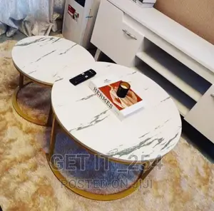 WOODEN Nesting Tables With Marble Effect