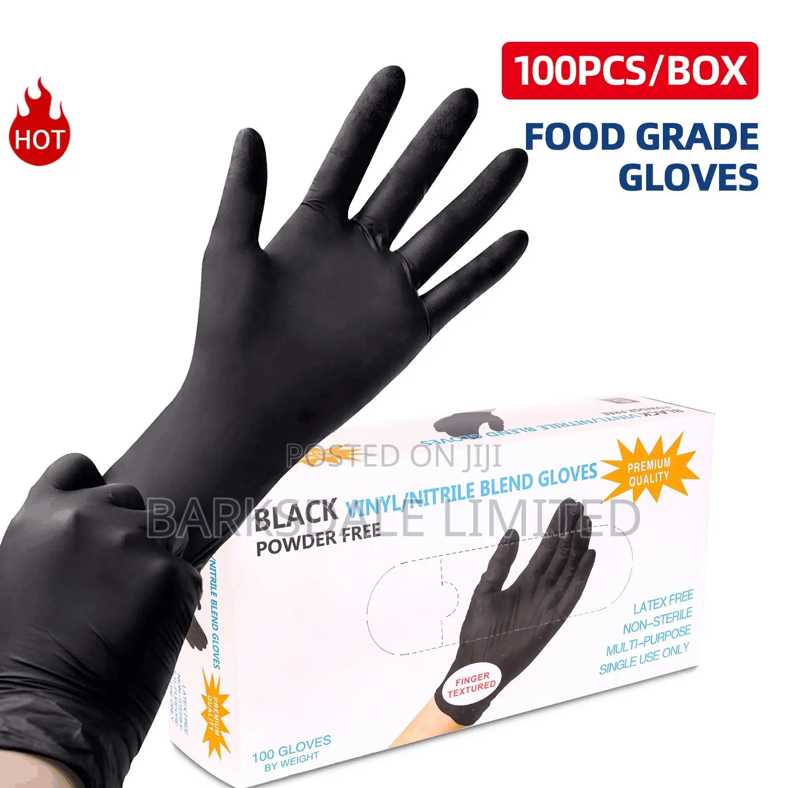 Food Grade Handling Black Rubber Nitrile Gloves 100 Pack