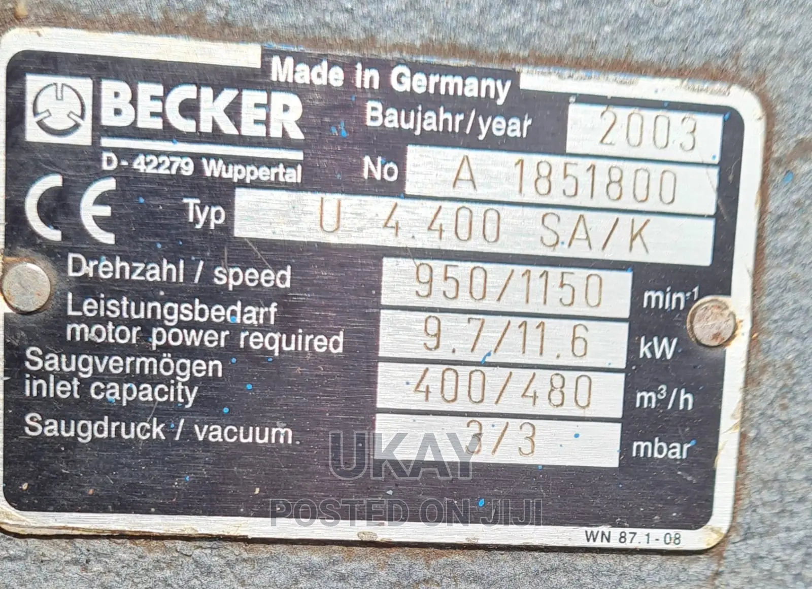 Becker U 4.400 Sa/K( Vaccum Pump)