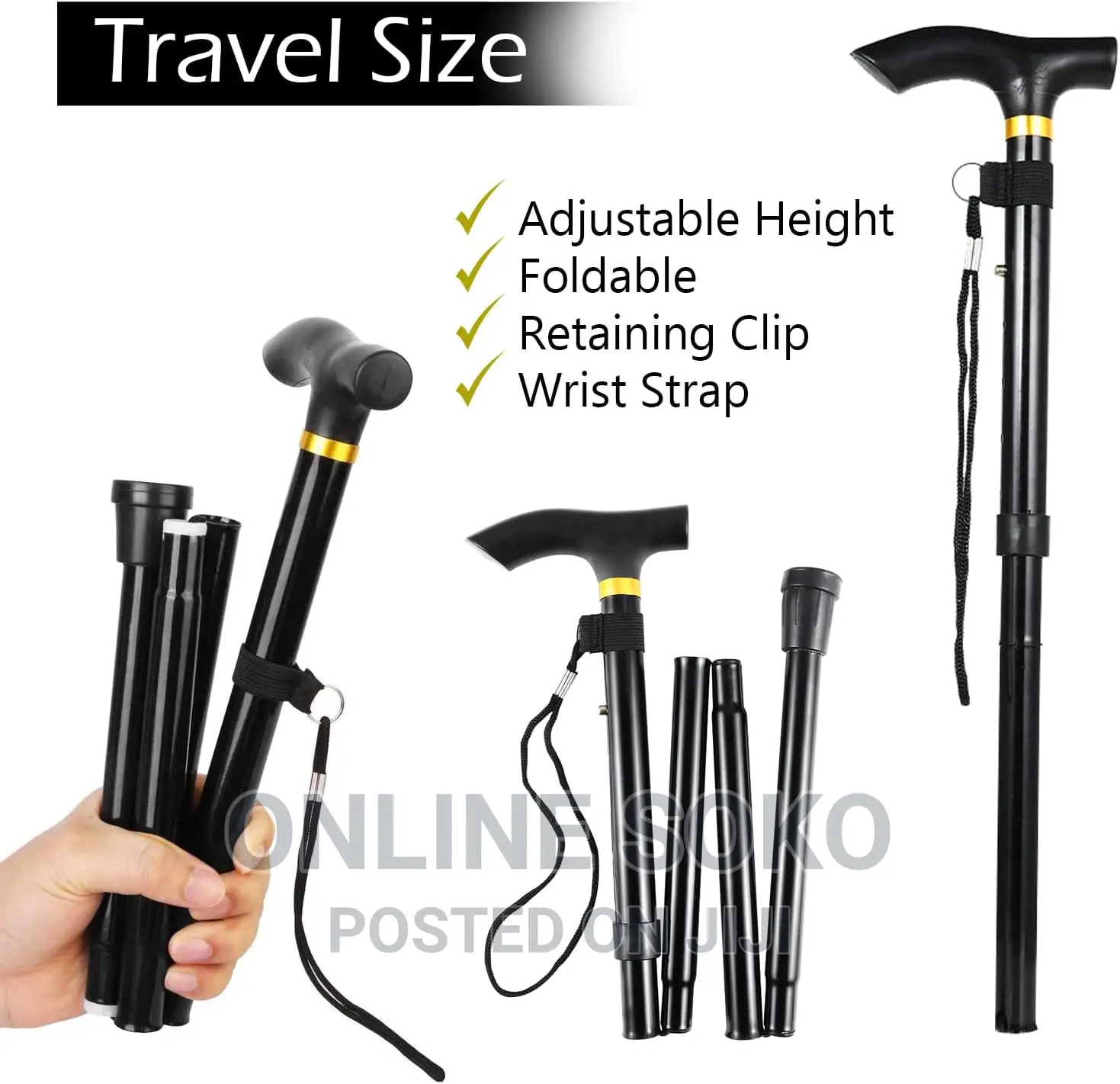 Lightweight Adjustable Metal Folding Cane Walking Stick