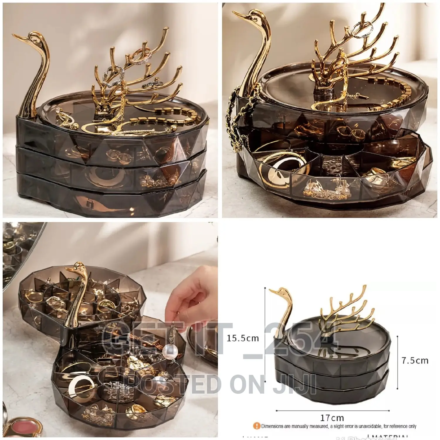 3 Layer Swan Jewelry Box Black Only