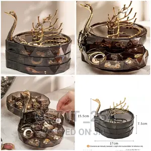 3 Layer Swan Jewelry Box Black Only