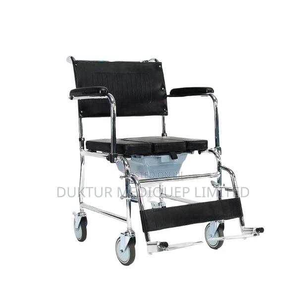 Commode Wheelchair With Castors U-Cut Bowl - main view