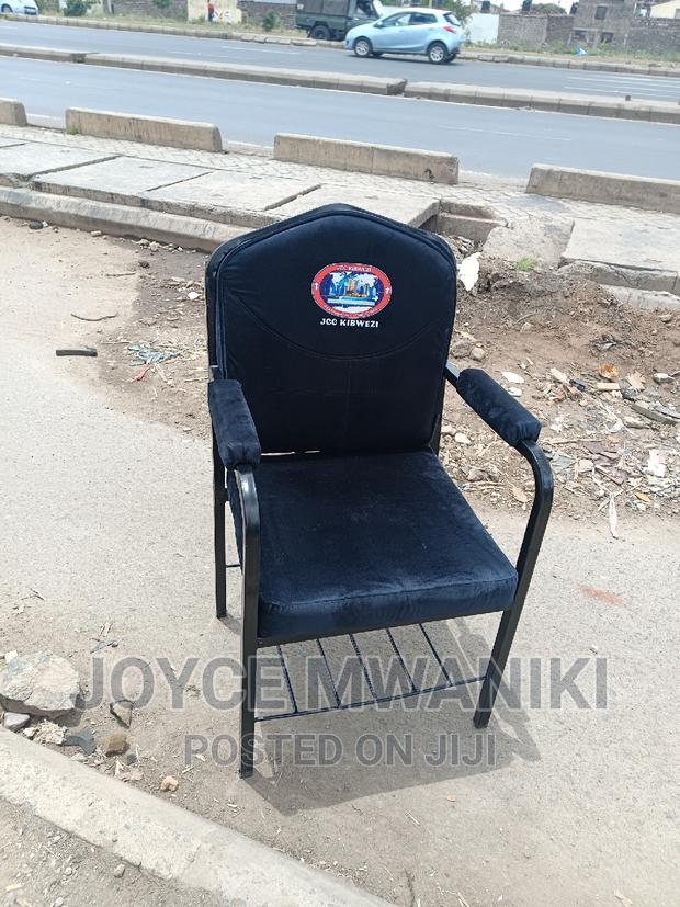 Church Chair, Black With Logo and Armrest.