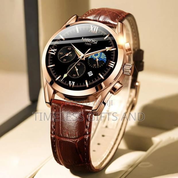 Nibosi NI2515 Brown Leather Black Face Chronograph Men Watch