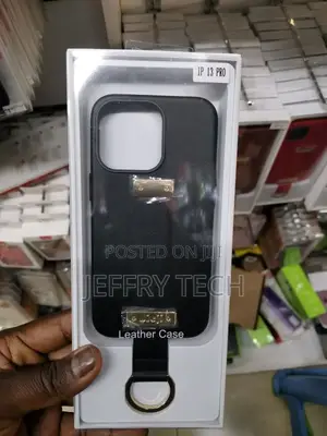 iPhone 12 /12 Pro Case Leather Hand Strap, Key Ring Black