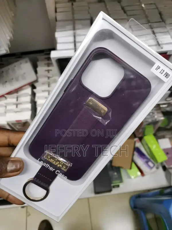 iPhone 13 Pro Case Leather Hand Strap, Key Ring Purple