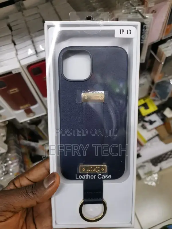 Wristband Strap Ring Black Leather Phone Case for iPhone 13