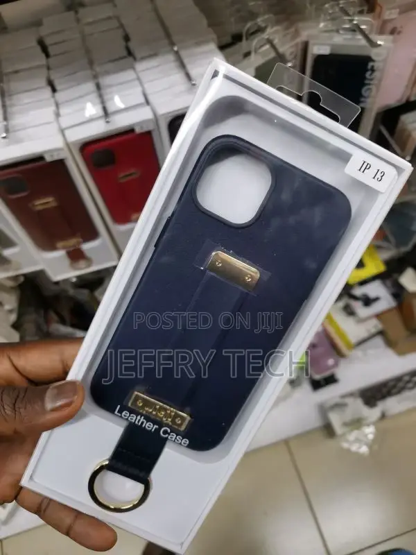 Wristband Strap Ring Black Leather Phone Case for iPhone 13