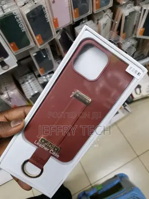 Leather iPhone 13 Pro Max Case With Wristband Strap, Brown
