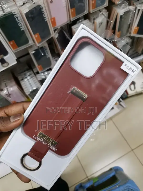 Leather iPhone 13 Pro Max Case With Wristband Strap, Brown