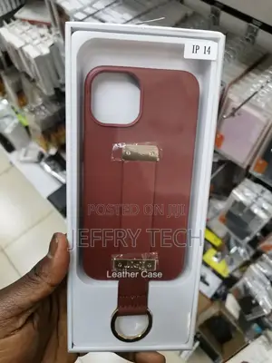 Leather iPhone 14 Case With Wristband Strap Hand Holder Ring