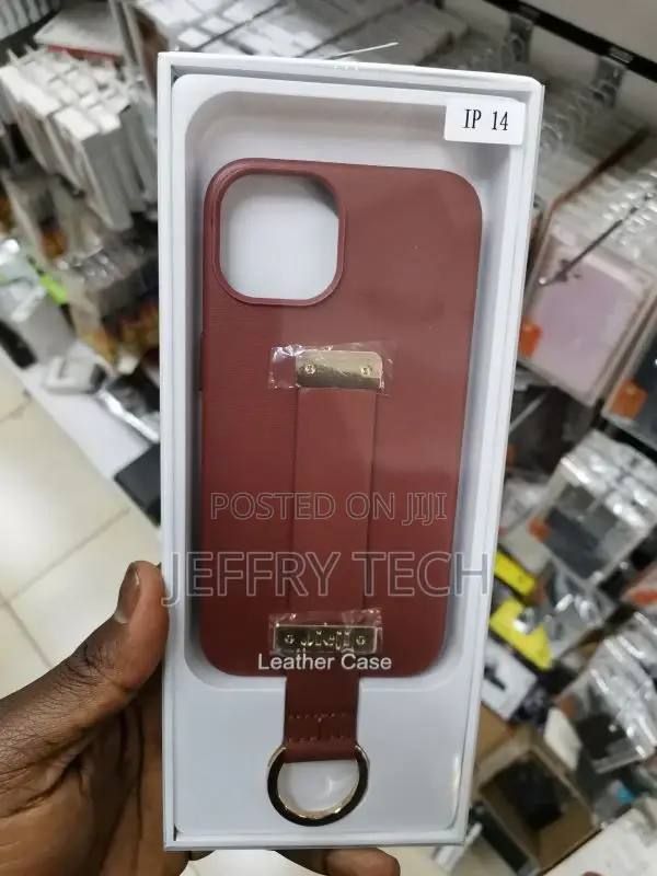 Leather iPhone 14 Case With Wristband Strap Hand Holder Ring