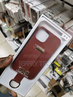 Leather iPhone 14 Case With Wristband Strap Hand Holder Ring