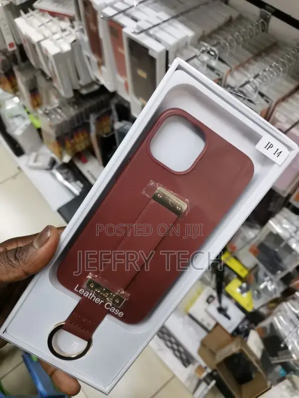 Leather iPhone 14 Case With Wristband Strap Hand Holder Ring