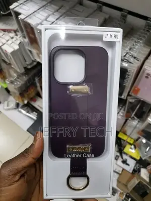 Leather iPhone 14 Pro Case With Wristband Strap, Purple