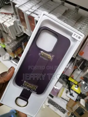 Leather iPhone 14 Pro Case With Wristband Strap, Purple
