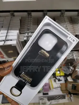 iPhone 14 Pro Leather Phone Case With Wrist Strap Black