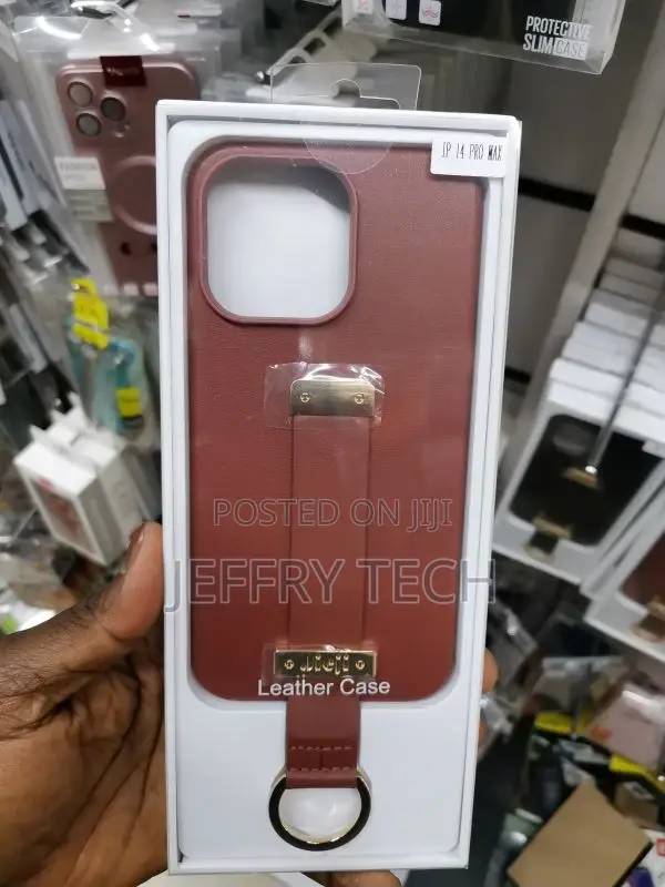 Leather Finger Loop Case for iPhone 14 PRO Max Brown