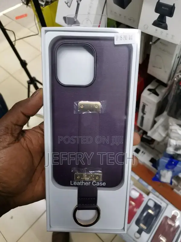 iPhone 15 Pro Max Leather Cool Series PC Wrist Strap Case