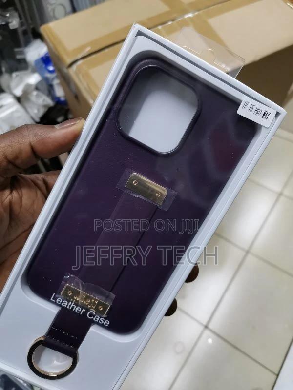 Leather Purple Handle Strap Case for iPhone 15 Pro Max - main view