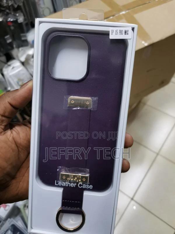 Leather Purple Handle Strap Case for iPhone 15 Pro Max - thumbnail 2