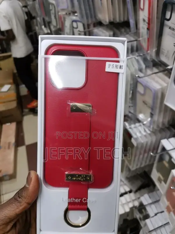 Leather RED Handle Strap Case for iPhone 15 Pro Max