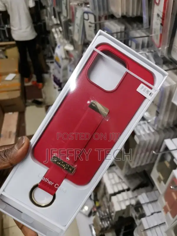 Leather RED Handle Strap Case for iPhone 15 Pro Max
