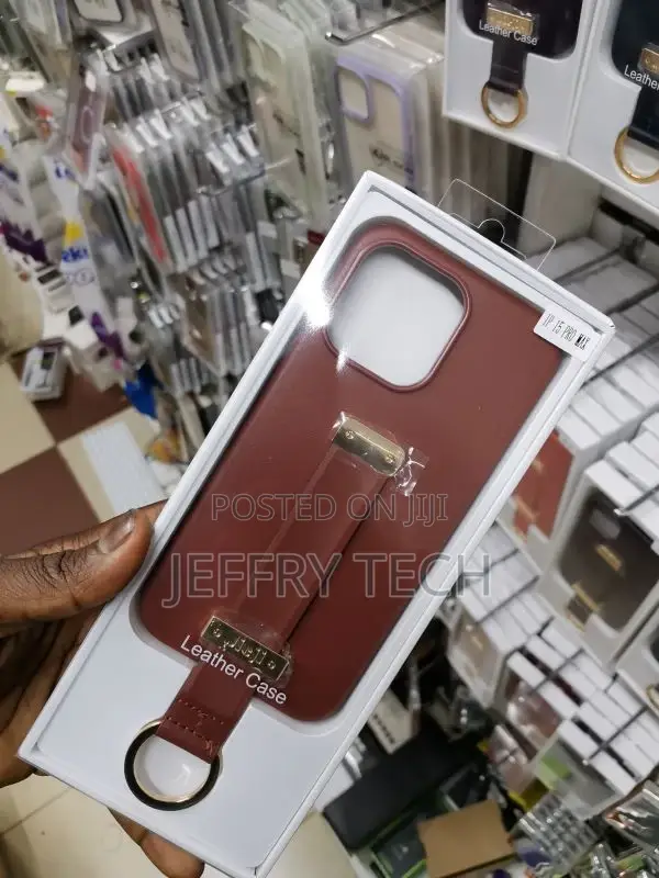 iPhone 15 Pro Max Leather Case With Wrist Strap Ring Brown