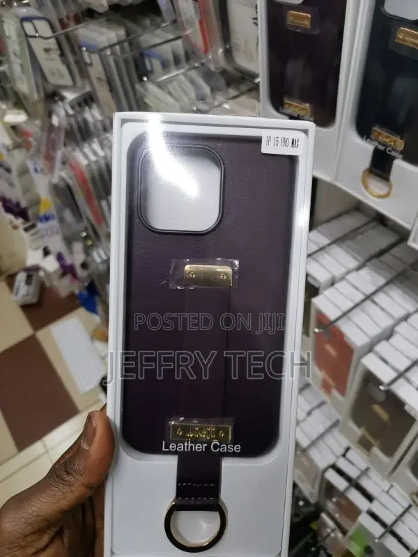 iPhone 15 Pro Max Case Leather Wristband Holder Purple