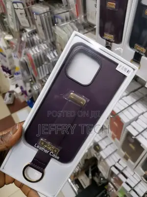 iPhone 15 Pro Max Case Leather Wristband Holder Purple