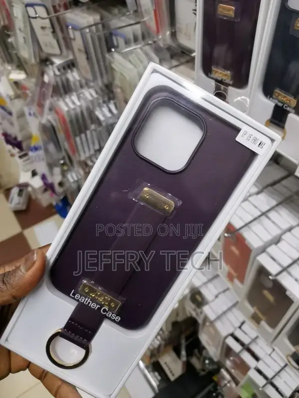 iPhone 15 Pro Max Case Leather Wristband Holder Purple
