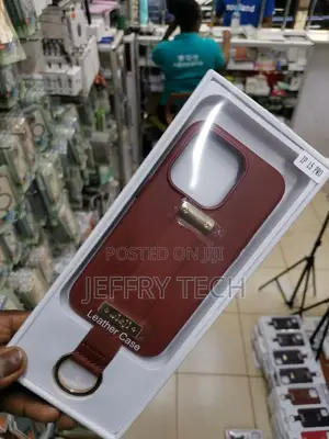 iPhone 15 Pro Luxury Leather Wrist Strap Square Case