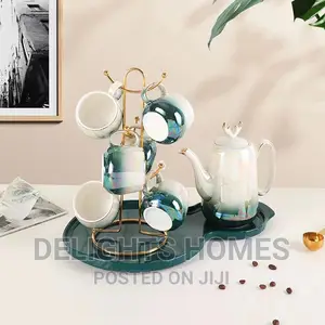 Set of Ceramic Kettle Tray and 6 Cups