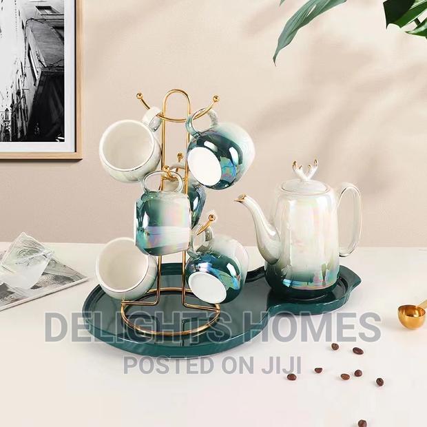 Set of Ceramic Kettle Tray and 6 Cups