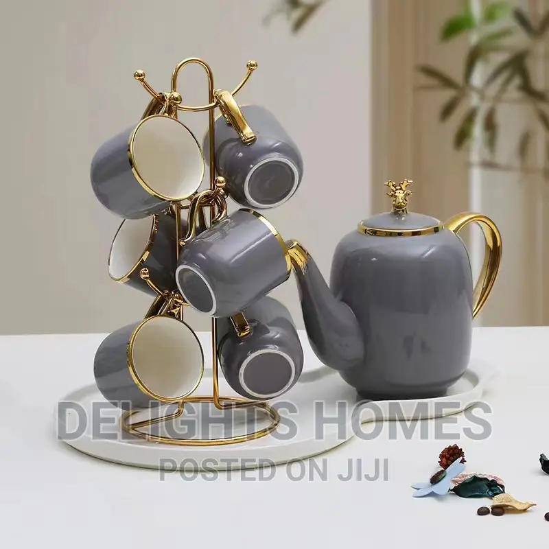 Set of Ceramic Kettle Tray and 6 Cups