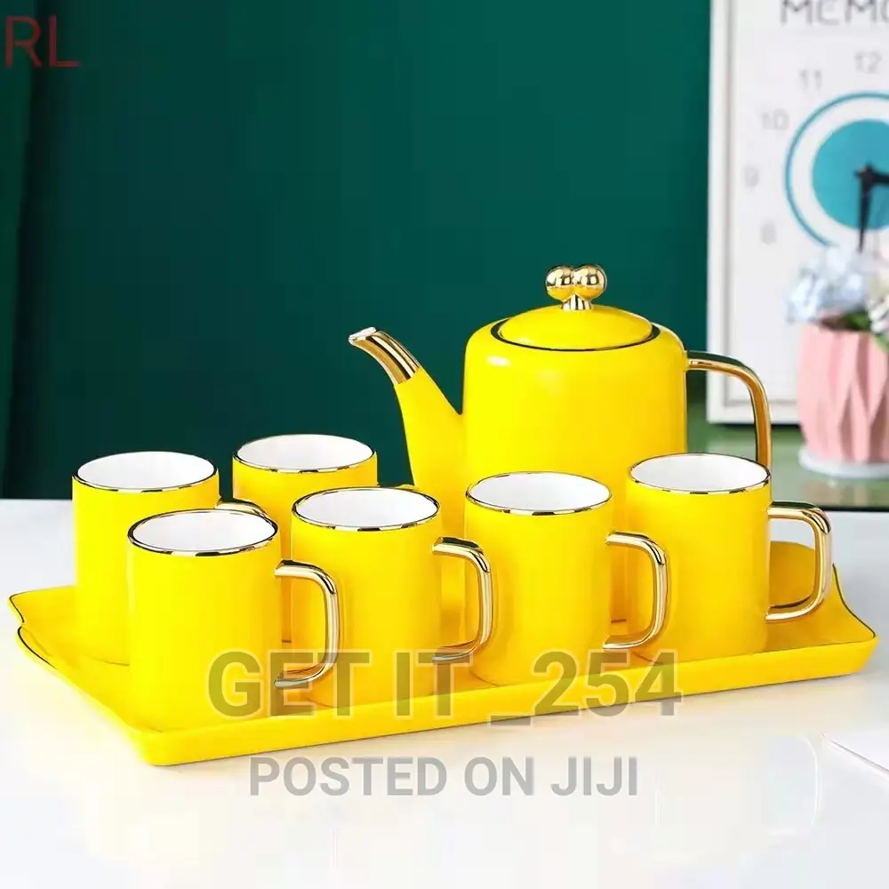 8pcs Quality Ceramic Tea Set With Gold Rim