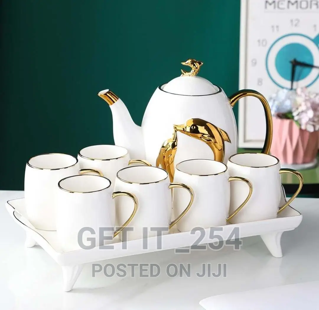 8pcs Quality Ceramic Tea Set With Gold Rim