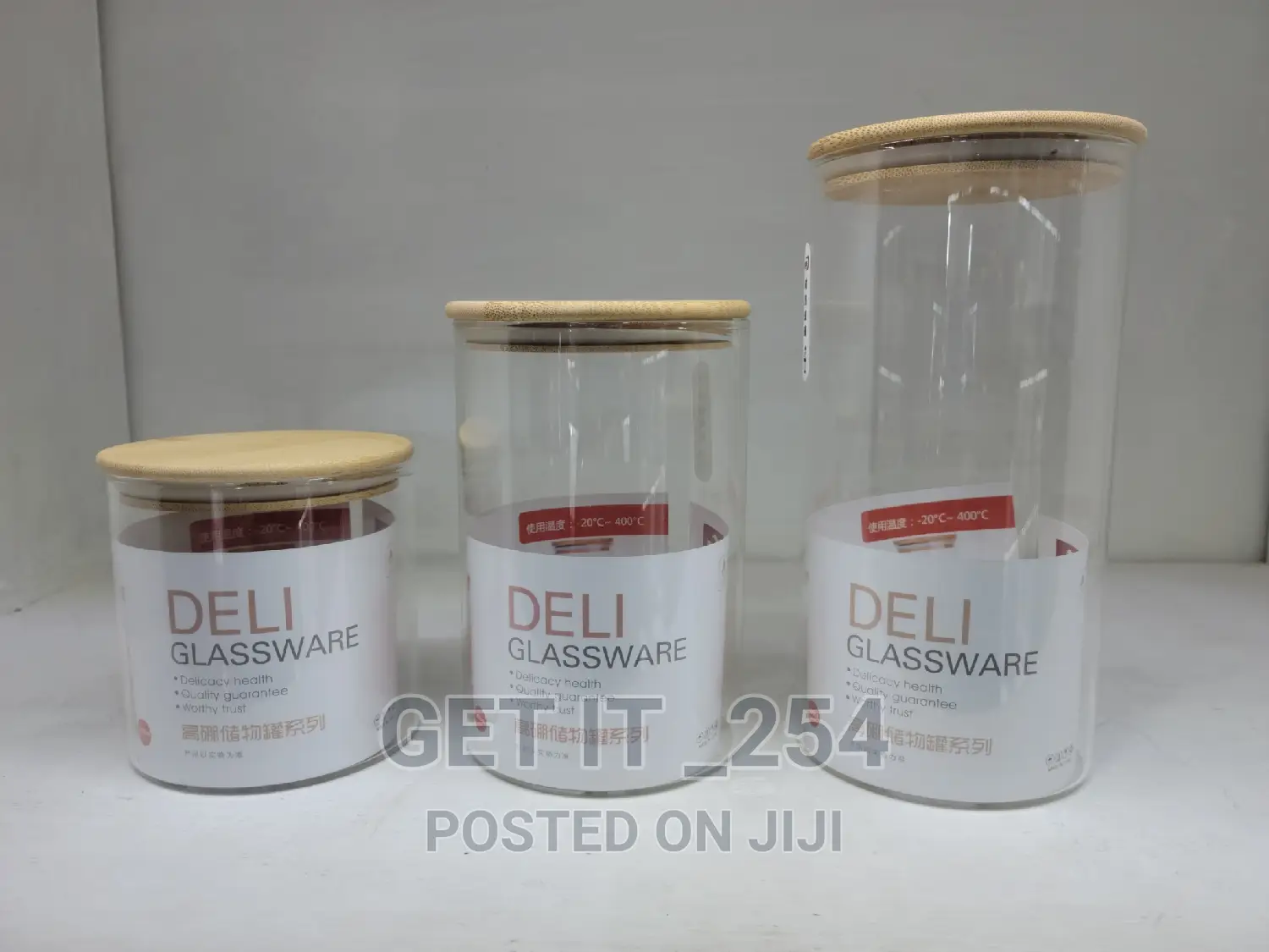 3pc Deli Glass Canister Set With Air Tight Bamboo Lid