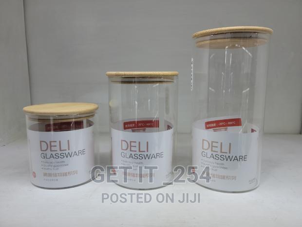 3pc Deli Glass Canister Set With Air Tight Bamboo Lid