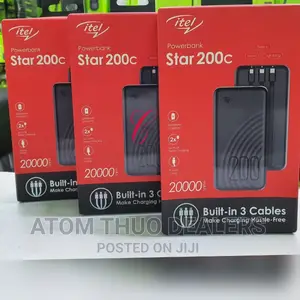 Itel Star 200C 20,000mah Power Banks With Built-in 3 Cables