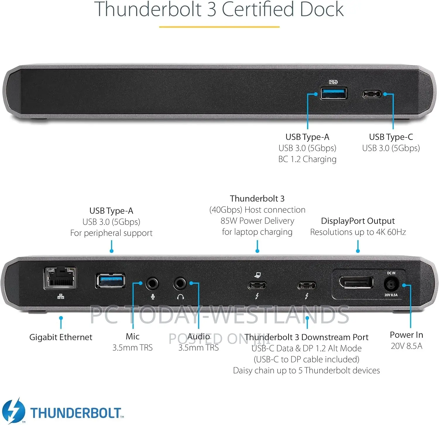 Startech.Com Thunderbolt 3 Dock Dual Monitor 60hz Laptops