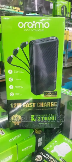 Oraimo 27000mah 3 Built-in Cables Anifast 12W Powerbank