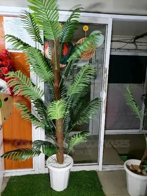 1.7m Long Palm Tree With Plastic Vase and Pebble Stones