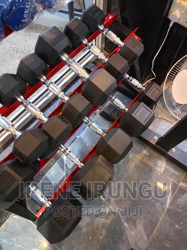 Rubber, Fixed, Hexagon Dumbbells - main view